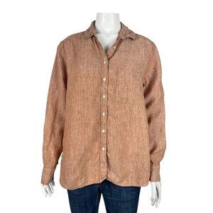 Loft Linen Everyday Pocket Shirt Small Orange Button Down Long Sleeve Top